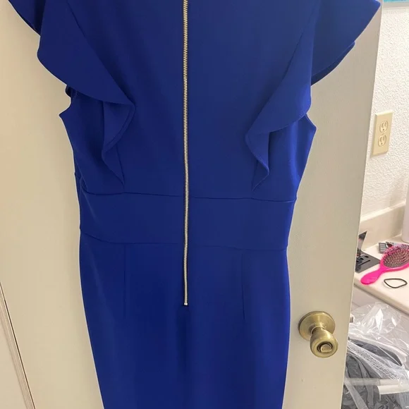 DKNY Royal Blue Ruffle Sleeve Dress - Picture 3 of 3